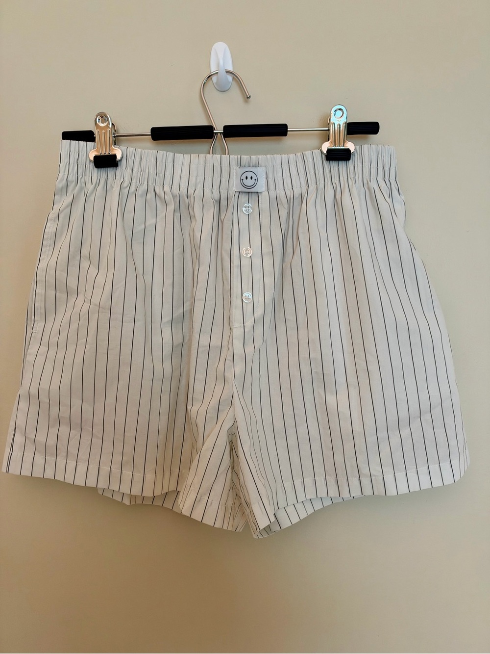 AQUA Bloomingdale's Womens Striped Cotton Boxer Shorts White/Black Large NWOT
